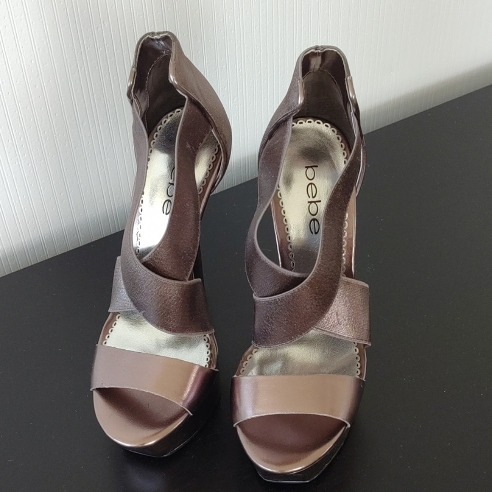 Bebe High Platform Silver Bronze Sandals
